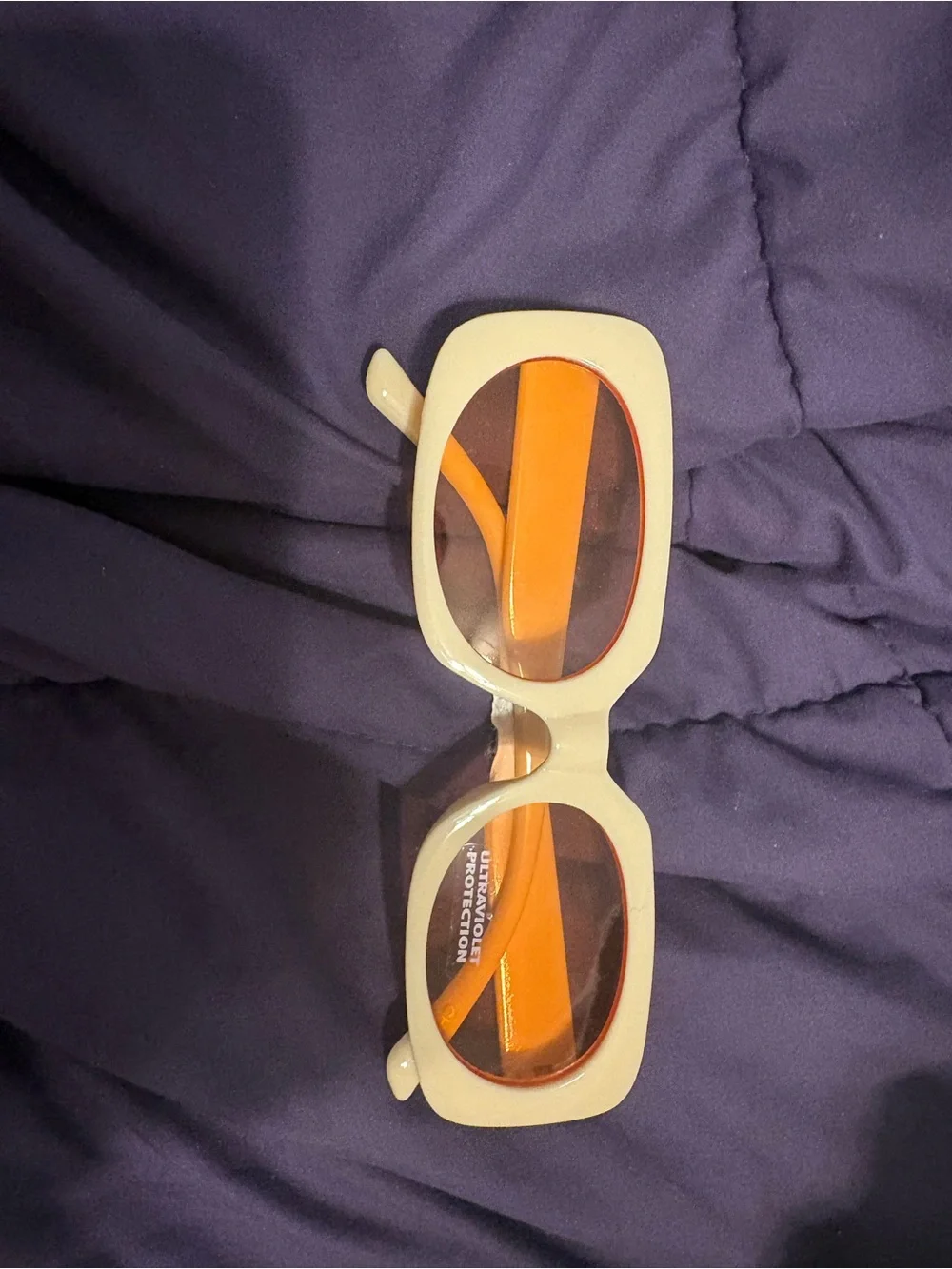 Ivory Frame Orange Lens Women's Rectangular Sunglasses
